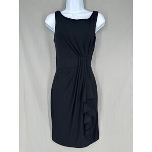 WHBM Dress Womens 2 Black Ruffle Knee Length Stretch Party Event Holiday Funeral